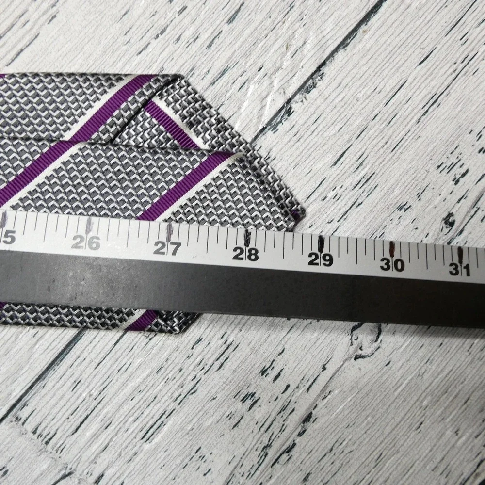 Jos A Bank Signature Collection Tie Mens One Size Gray Purple Stripe Silk